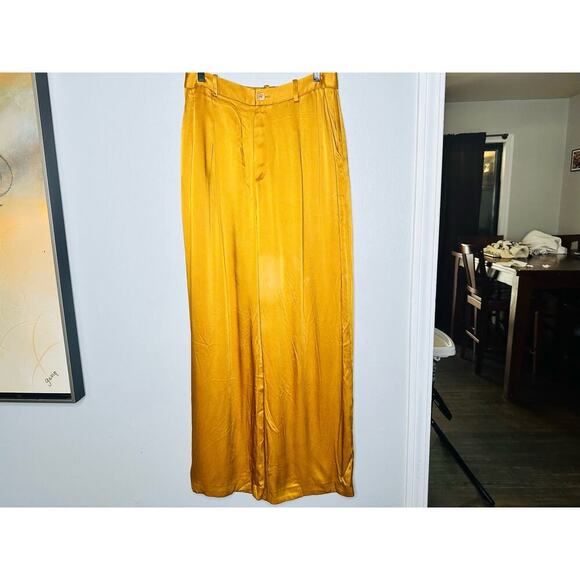 LAPOINTE Mustard Yellow Satin Pleated Front Zipper Relaxed Pants Size 8 - Picture 5 of 16